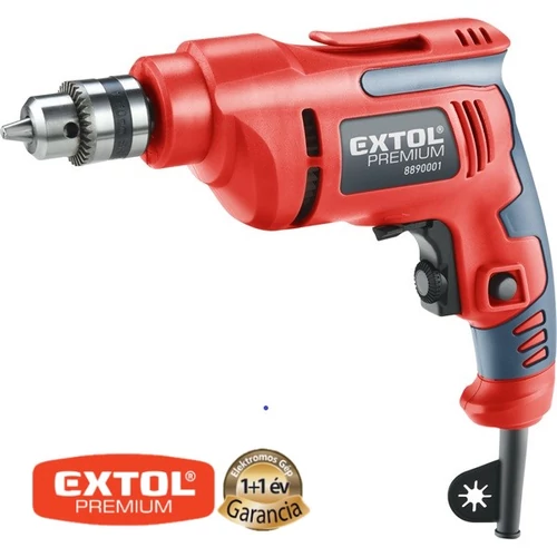 EXTOL fúrógép 450W, 0-2800 ford/perc, kulcsos tokmány, 1,0-10mm, 1,6 kg papírdobozban